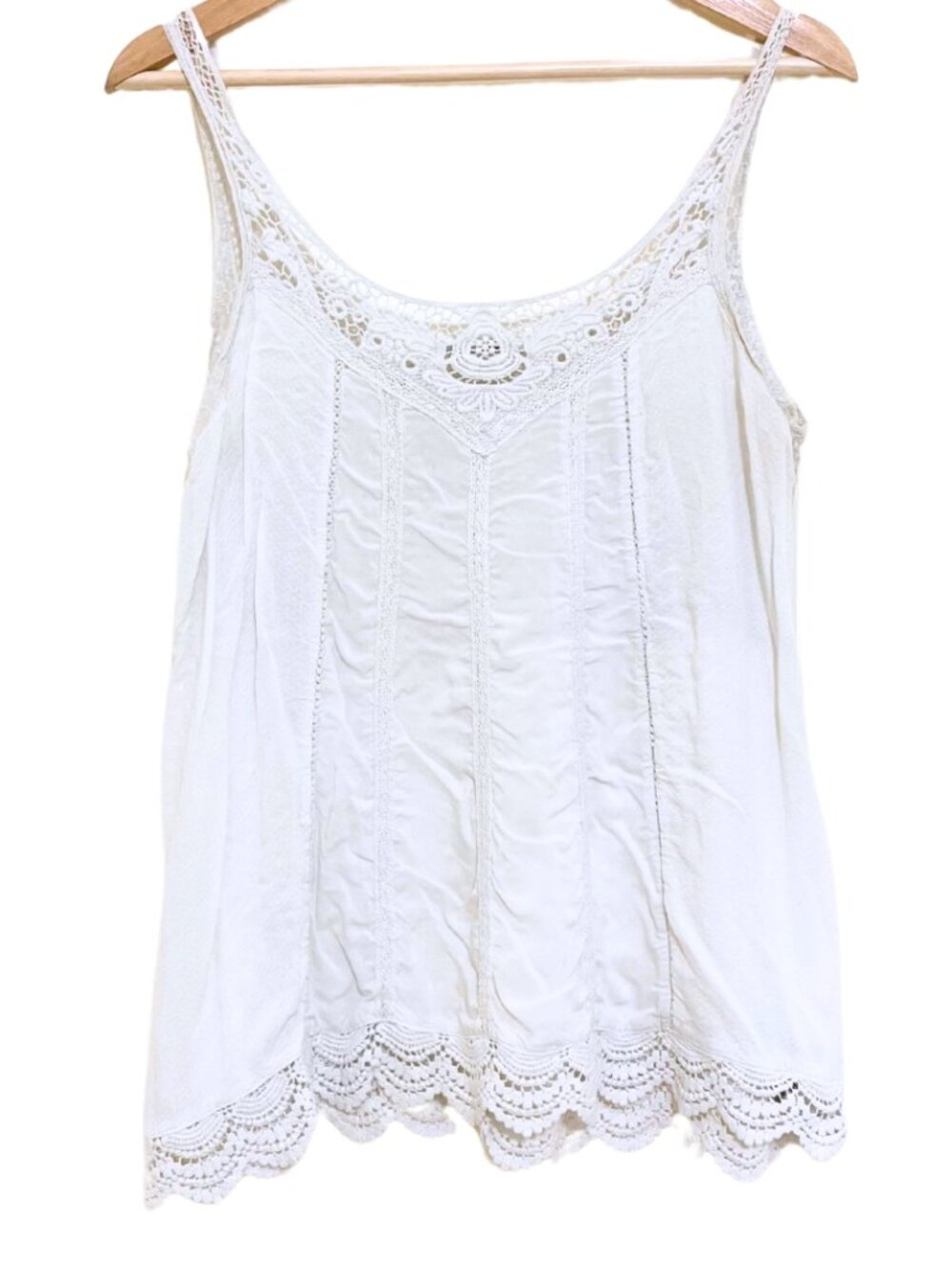 Lorimer NYC Vintage Cami White Sleeveless Tank Top w/ Scalloped Lace Hem – M